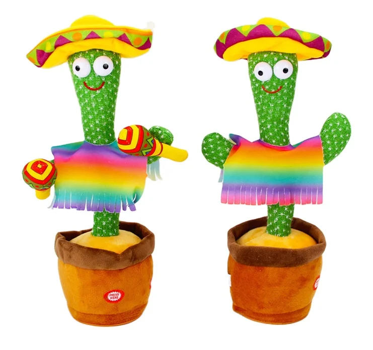 Cute Style Dancing Light Recording Musical Cactus Plush Toy Soft Cotton Stuffed Toy with Talk Back Feature