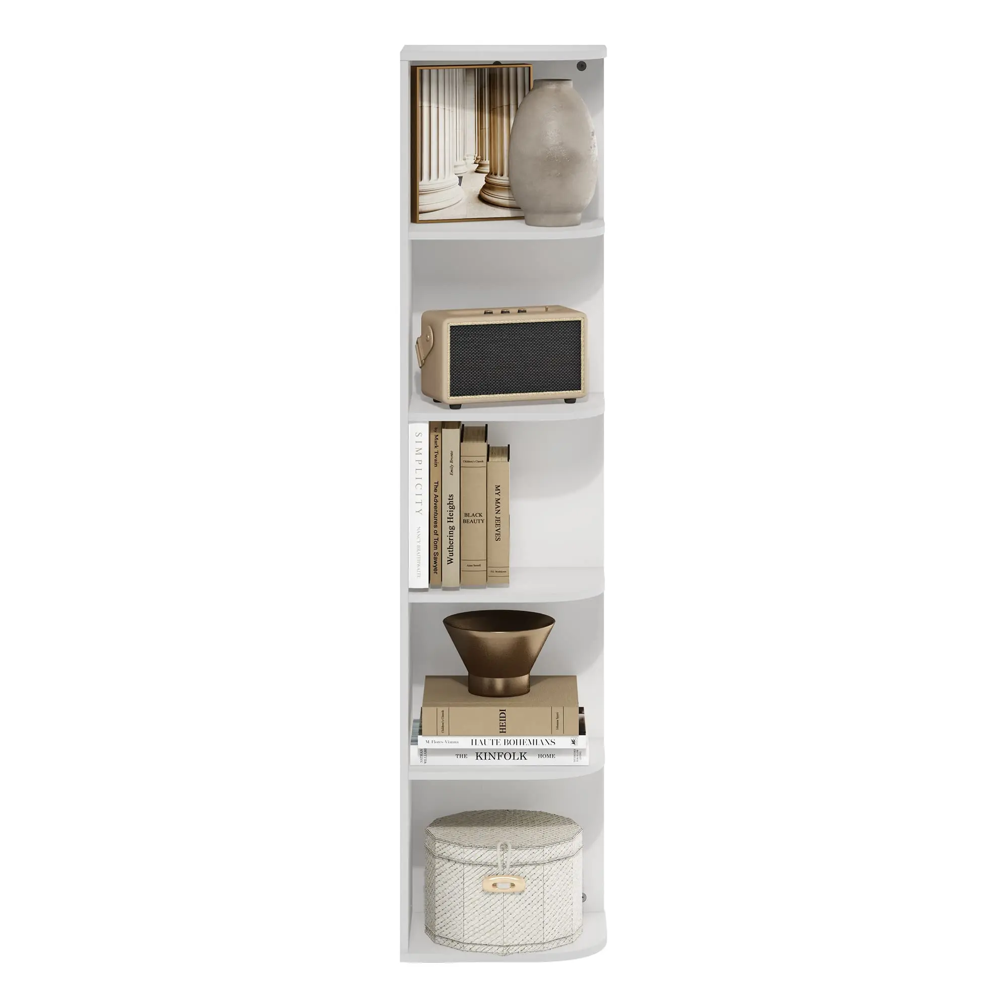 Chinese Factory Wholesale Universal Tall Wood 5 Tier Book Shelf Bookcase In White