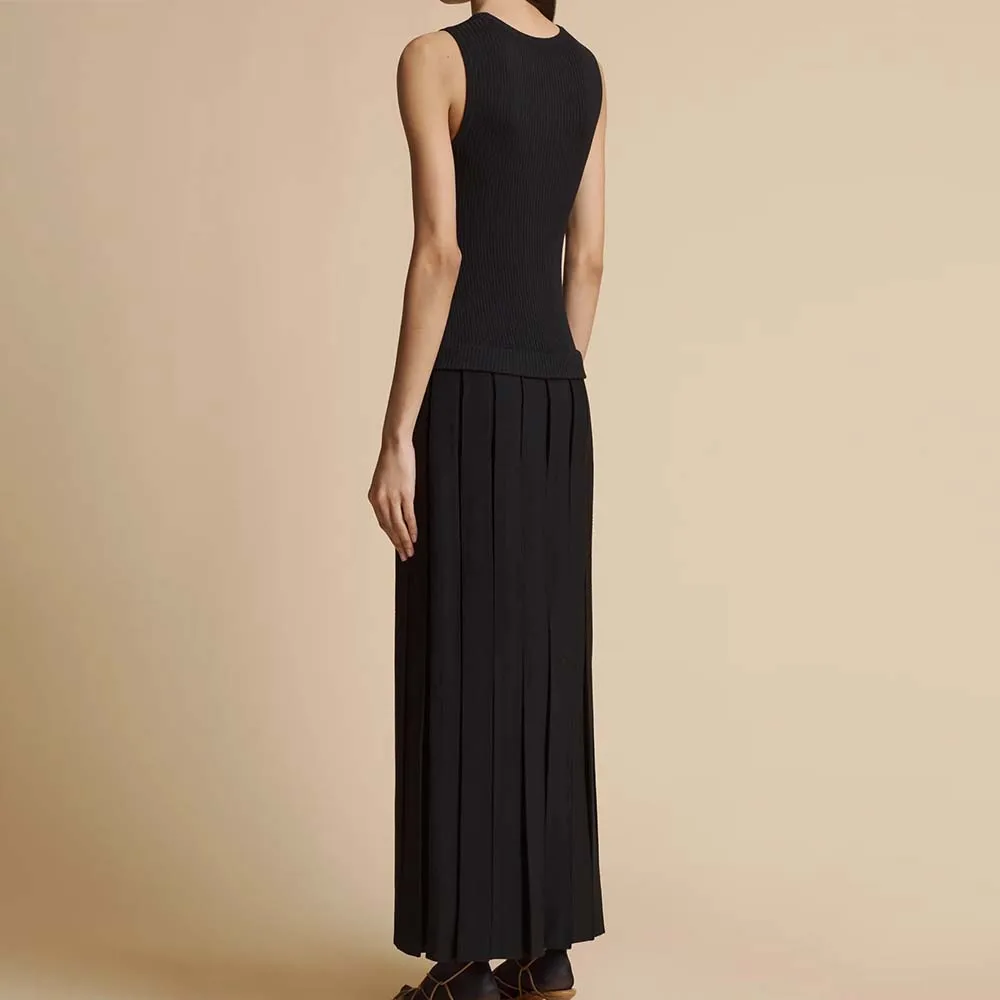 Knitwear Manufacturer Custom Autumn Winter fake two-piece look Pleated ribbed wool blend mid-length dressSleevelessKnit Sweater