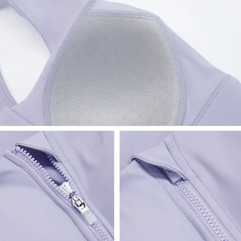 Women Zip Front S-5XL plus size Running Racerback High Impact Sport Yoga Workout Fitness Bras Crop Top permanent pad Sports Bra