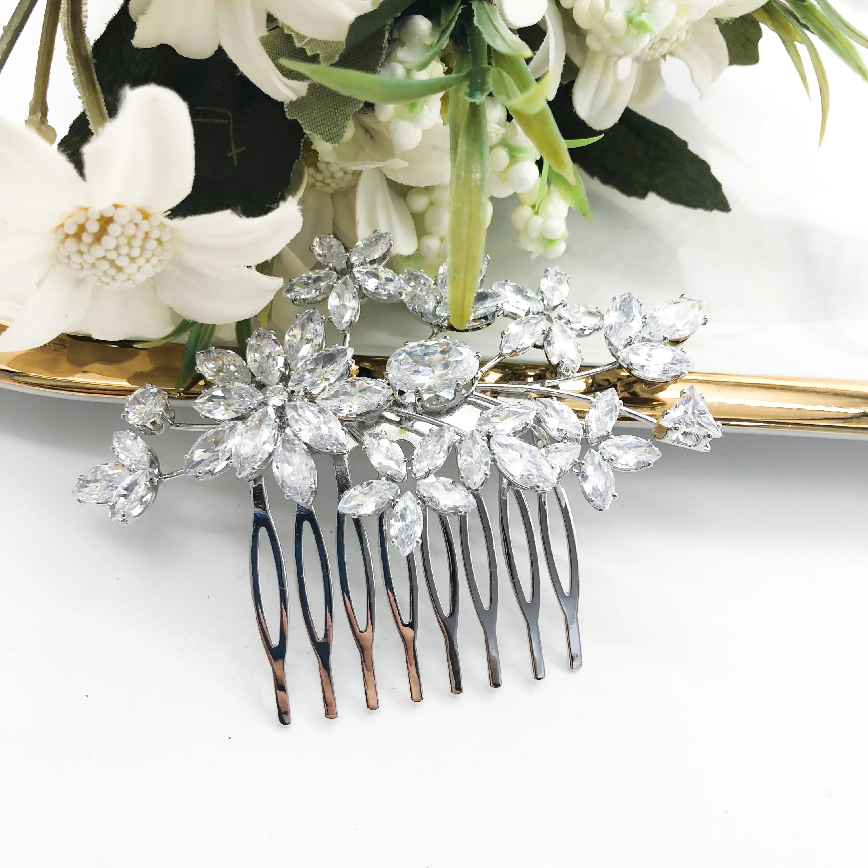 Fashion Handmade Zircon Flower Leaf Headdress Accessories Bridal Jewelry Wedding Hair Combs