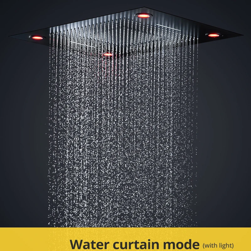 Chrome/Black/Gold Luxury 600 * 800 mm spa shower ceiling rain Waterfall rain curtain spray massage Square smart led shower