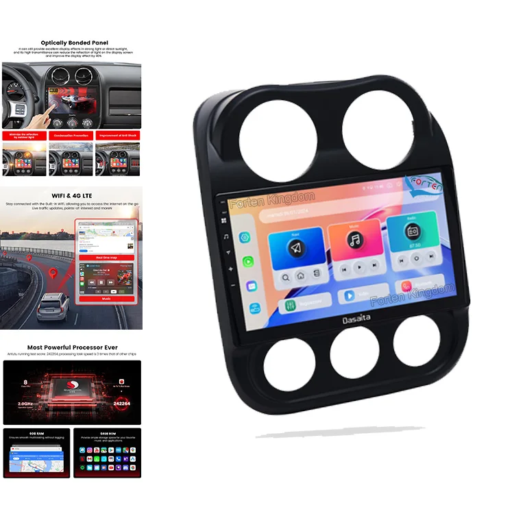 Dasaita 10.2 inch Wireless CarPlay & Android Auto GPS Navigation Stereo Head Unit Car Player For Compass Patriot 2009-2016