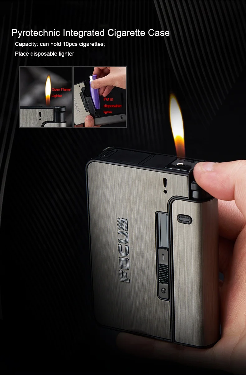 Automatic Cigarette Case With Disposable Lighter Metal Cigarette Case With Gas Lighter Built In Cigarette Case With Lighter