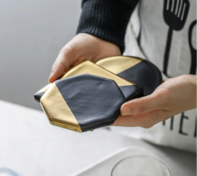 Заплатанный коврик для чашки, наборы керамических подставок, модные золотистые мраморные Коктейльные коврики и подставки для пива, кофе, украшения дома на все сезоны