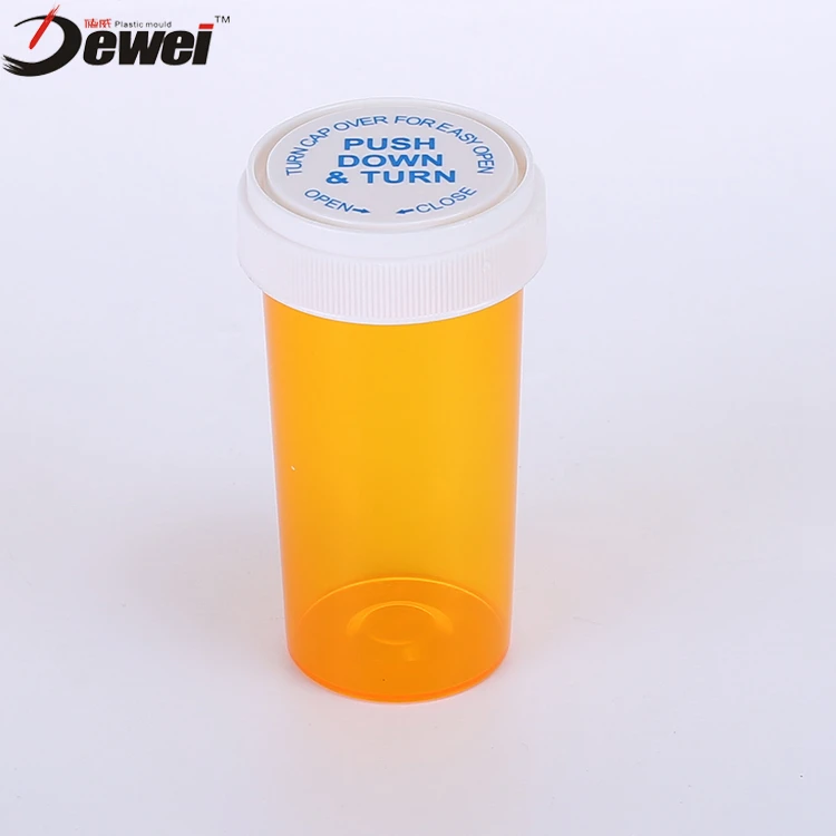 Plastic reversible vials or pill bottles or dram vials with a child resistant cap