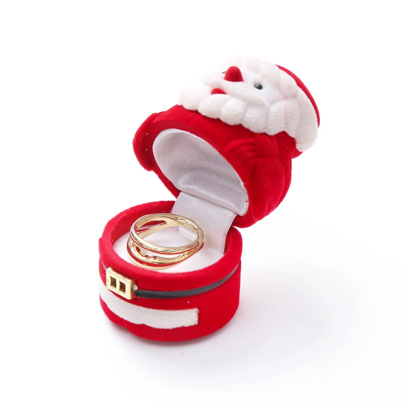 Manufacturer Christmas Santa Claus Shape Velvet Gift Packaging Red Flocking Ring Box