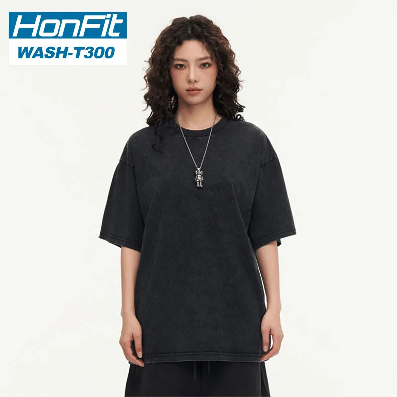 high quality custom design 300 gms cotton blank washed t shirts breathable men and women wash t shirt