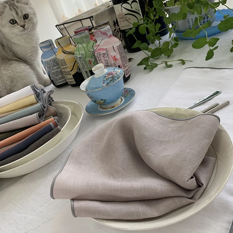 2022 Pure Color Linen Napkins Washed Linen Napkins Multi-Color Can Be Customization