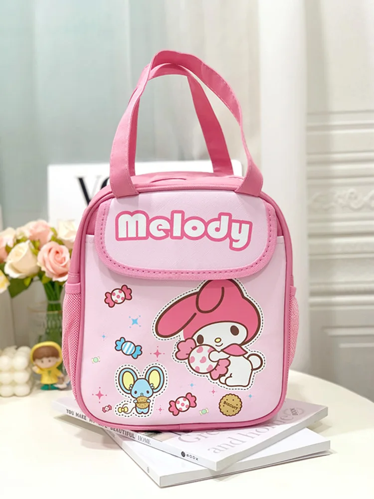 Kawaii Sanrioed Kuromi Lunch Bag My Melody Cinnmoroll Travel Thermal Breakfast Box School Child Large Capacity Tote Food Bag