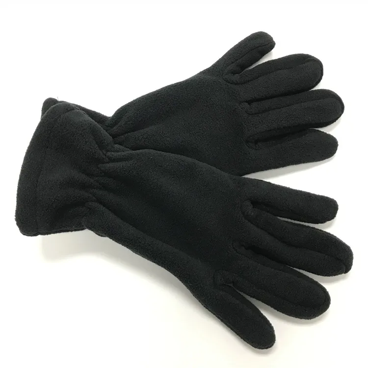 Оптовая продажа, черные изолированные Зимние флисовые перчатки унисекс с логотипом на заказ, сенсорный экран для мужчин и женщин.