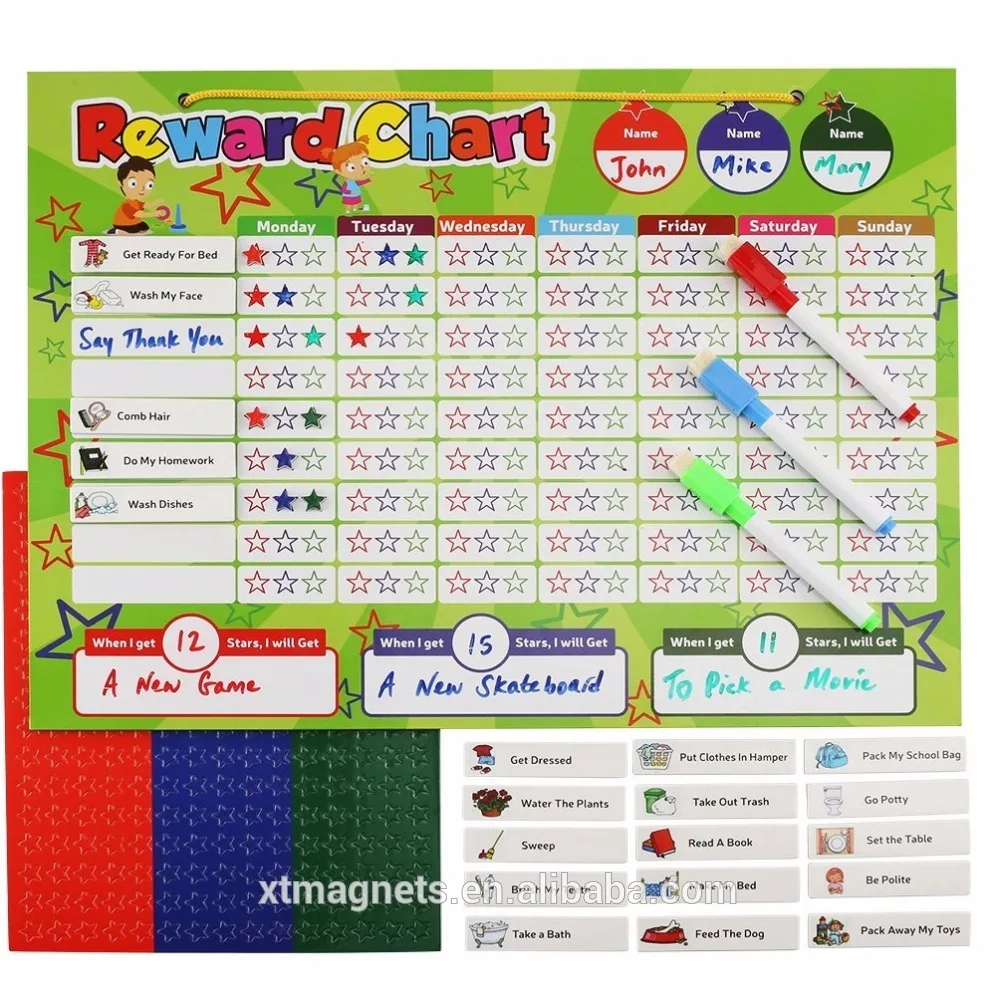 Custom Educational Wall Magnetic Chore Reward Chart for Kids and Family