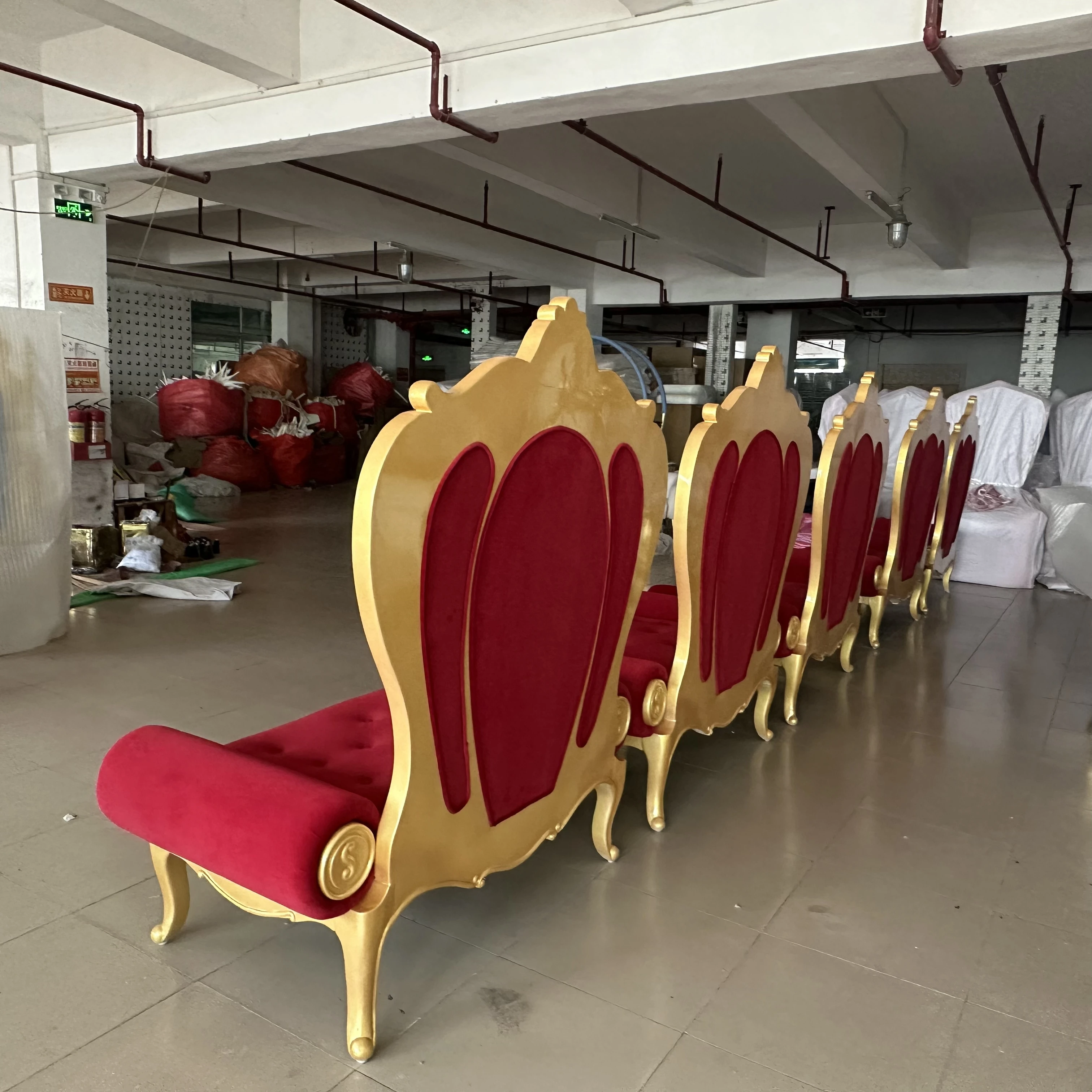 Good Price bride and groom Chair Red Velvet PU leather bridal chair for wedding