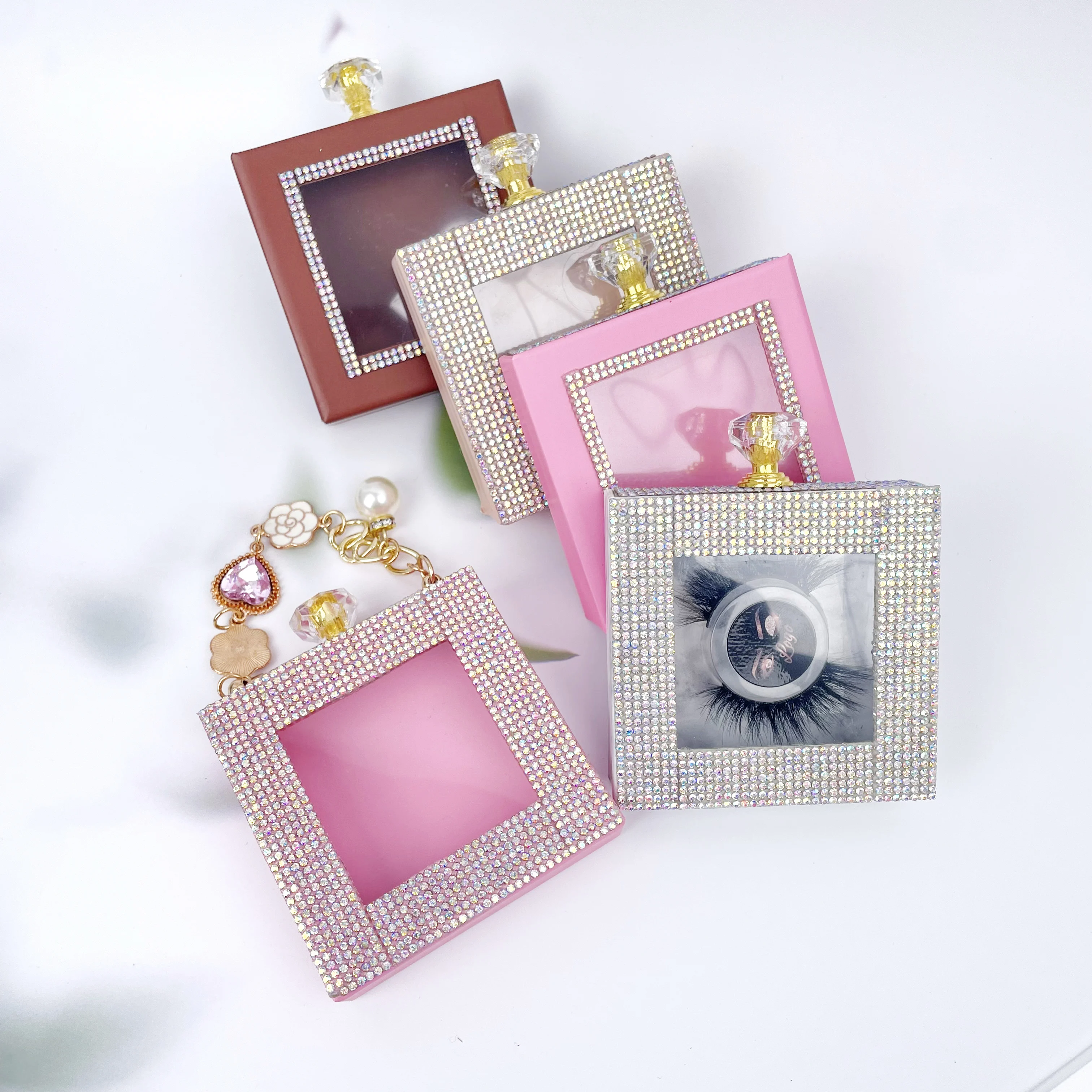 Luxury diamond handle lash box rhinestone false lash packaging wholesale 3D eyelash private label box packaging