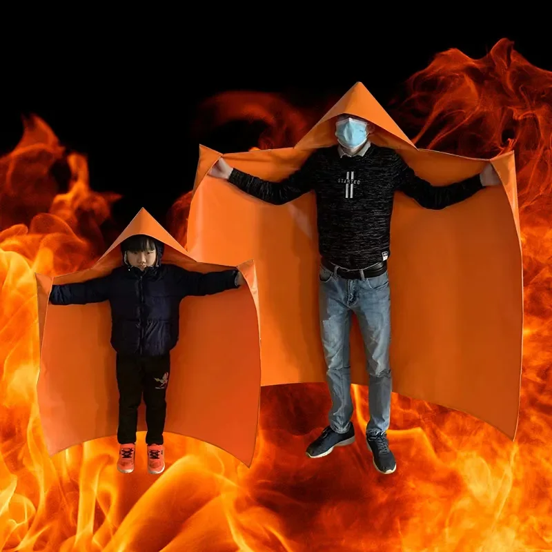 Adult size 1.6 * 1.2m fiberglass emergency escape fireproof cloak with reflective stripes
