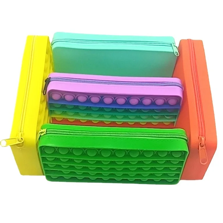  BDM024 Rainbow Push Bubble Pencil Storage Bag Pouch School Silicone Fidget Case Sensory
