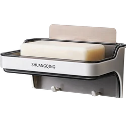 SHUANGQING factory wall mounted double soap dish holder with hooks  hanging soap holder wall mounted no drill soap rack