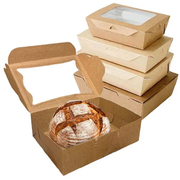 Wholesale Custom Logo Recyclable Christmas Gift Craft Paper Bakery boxes with clear window for cookies cup cakes pastries