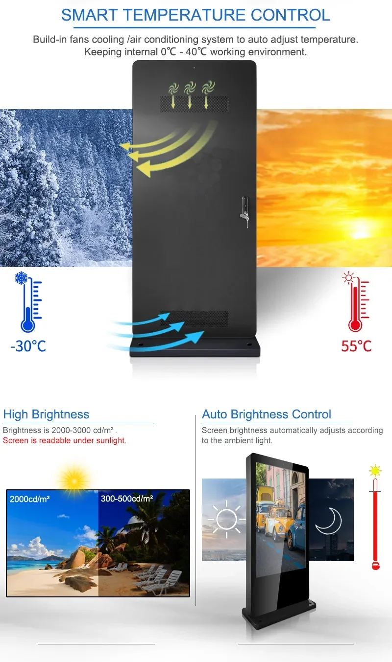 43 inch inchwaterproof IP55 touch screen ultra slim design advertising screen media player outdoor LCD Digital Signage display