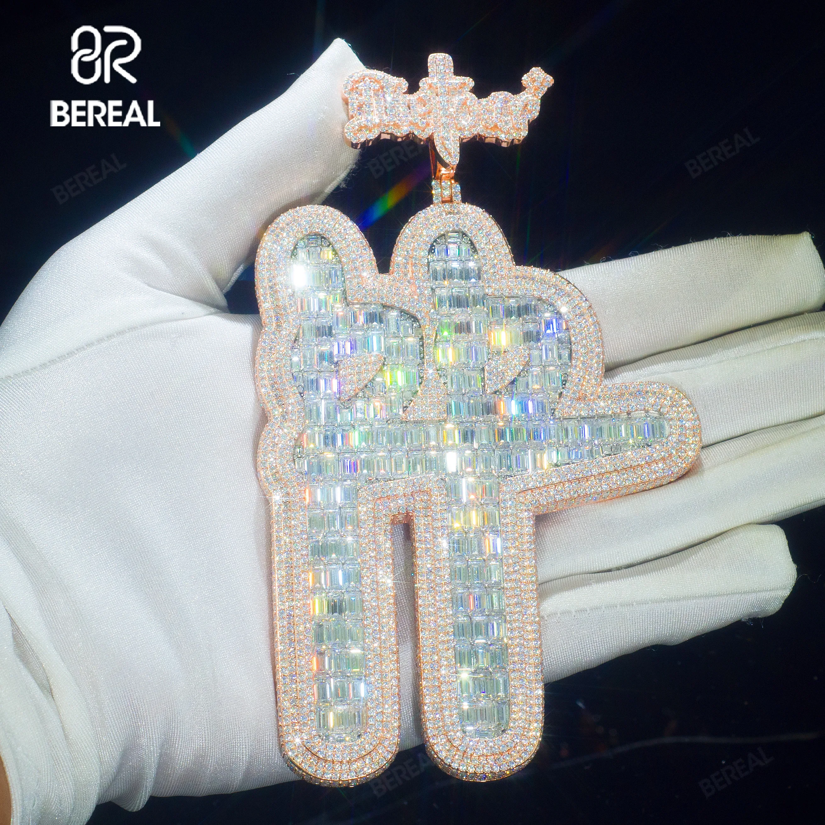 Custom Letter Initial Name Pendant Pass Diamond Tester VVS Moissanite Chain Necklace Charm Hip Hop Pendant Chain Fine Jewelry