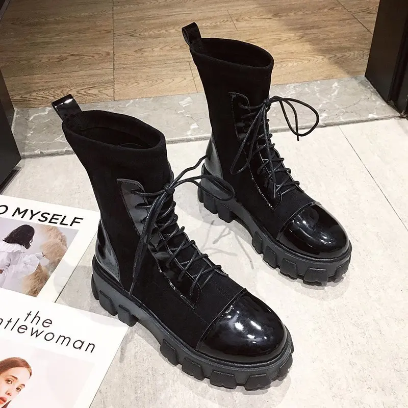Black Sock Boots Women 2021 New Punk Gothic Shoes Ankle Boots Platform Shoes Autumn Winter Warm Fur  Women White Sock Boots