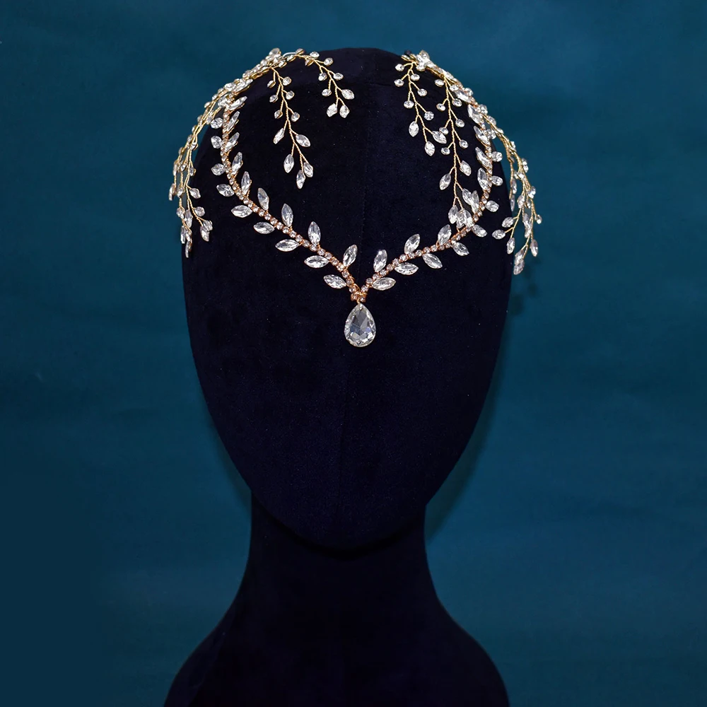 Shinein Wedding Rhinestone Forehead Headpiece Crystal Bridal Wedding Hair Accessories for Woman
