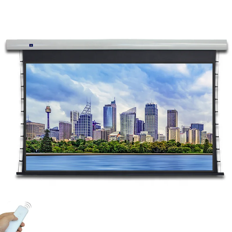 XYScreens 90-150 inch 4K Matt White Wall Ceiling Electric Motorized Tab-Tension Drop Down UHD Projection Projector Screen