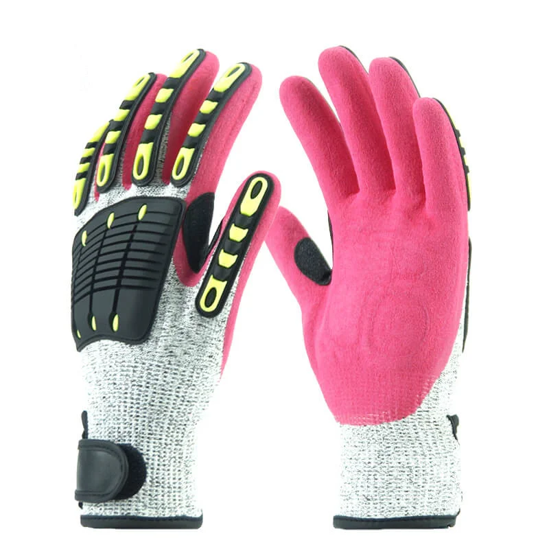 Oilfield Mining Sandy Nitrile Coated Shock Vibration Cut Resistant Level 5 Work TPR Glove Anti High Impact Gloves Mechanic Glove