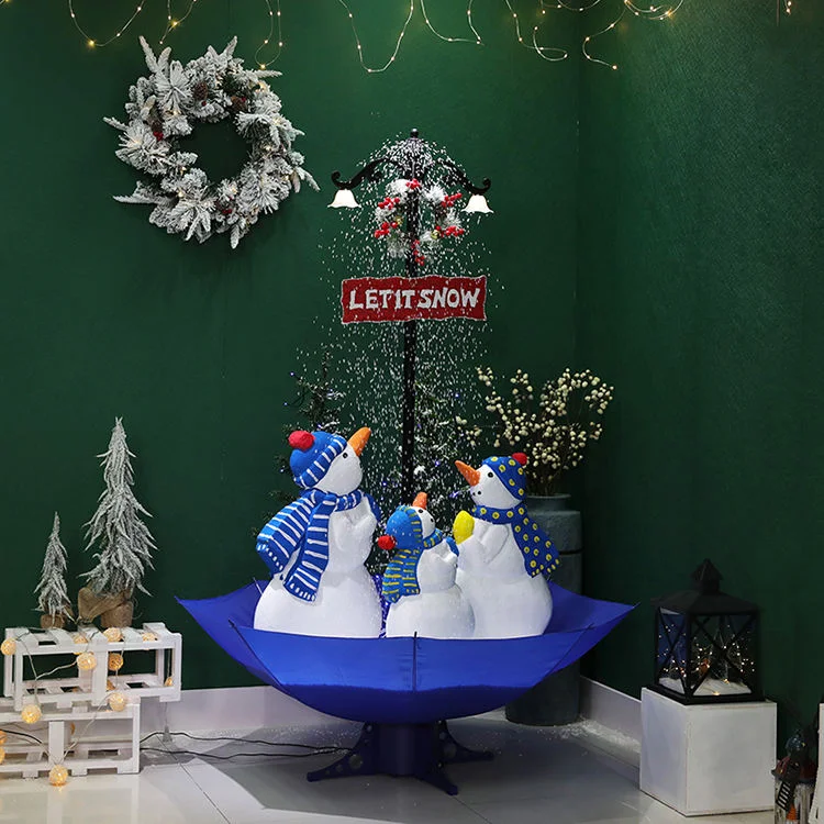 Creative Multifunction Led Christmas Cute Snowman With Music For Indoor Decoration 75cm Electric Snowing Christmas Umbrella Tree