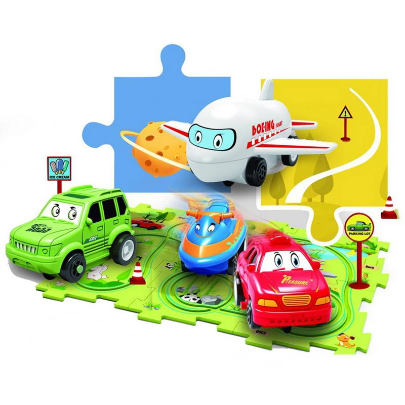 Plastic Puzzle Track car Set Toy Electric Rail Sliding Airplane Car Toy DIY Assembly Rail car Track trolley Slot Toy