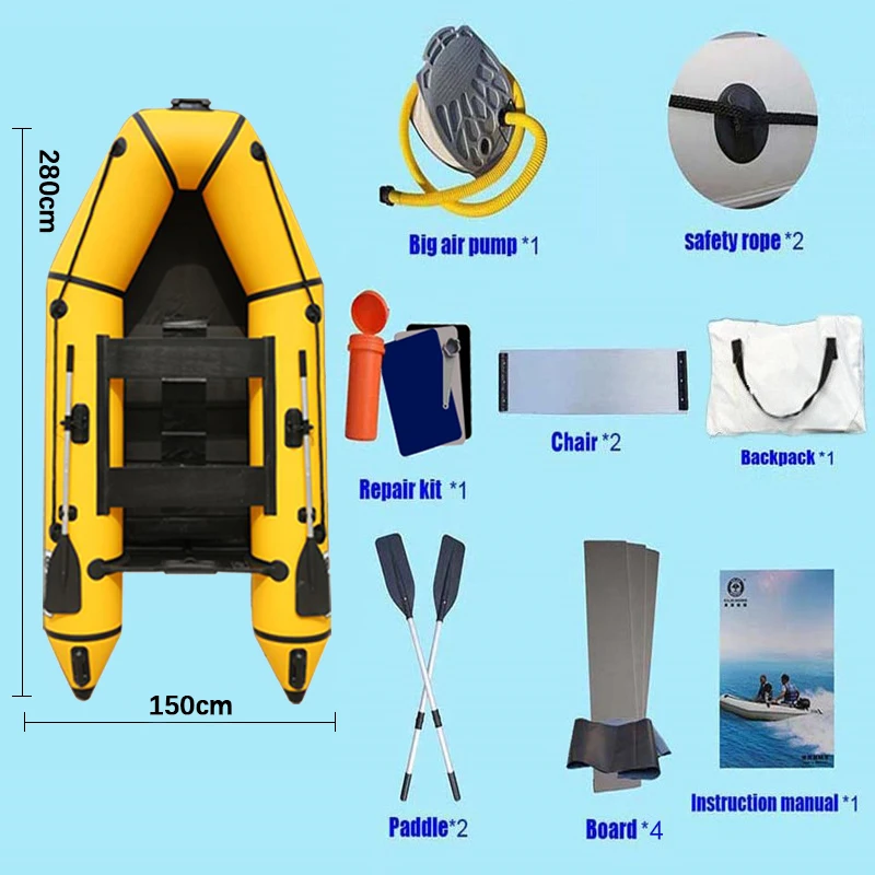 Solar Marine 9ft 2.8m Inflatable Boat Thickened Fishing Boat Hard Bottom Assault Kayak Rowing Canoe Sailboat Dinghy Water Sports
