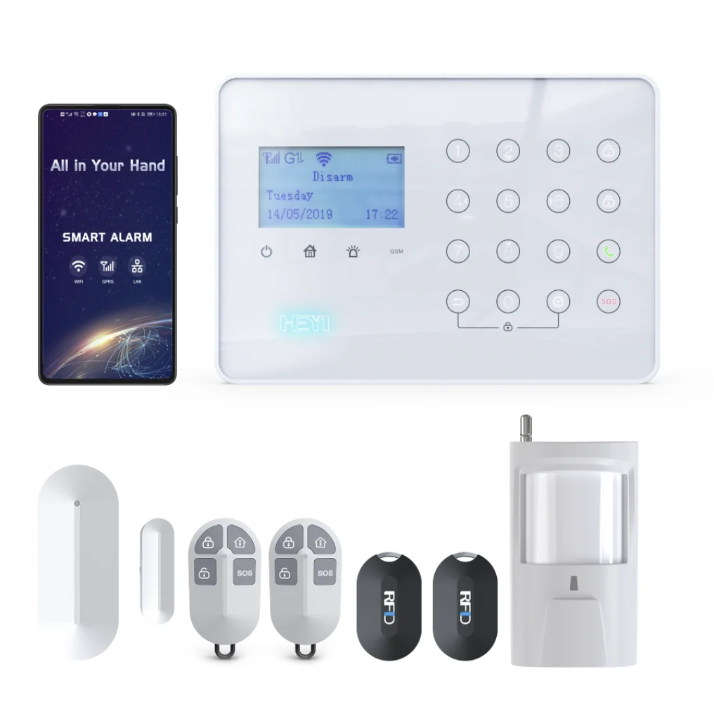 Top Selling HEYI GSM alarm system Contact ID ADEMCO protocol WIFI LTE security system 32 wireless 4 wired zone panic alert 4G 2G