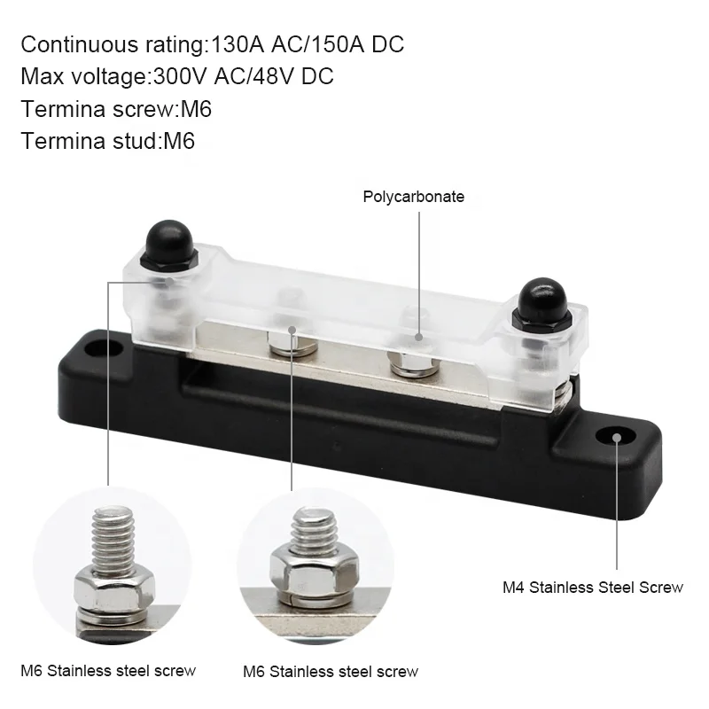 Marine 150A 12V 24V 4 Stud Battery Heavy Duty Bus bar Distribution Terminal Block Positive Negative Bus Bar For Auto Car Boat