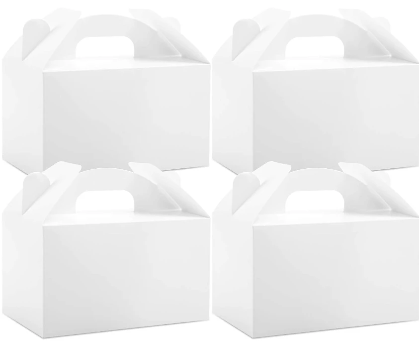 6-Inch Gable Paper Treat Boxes with Handles Kids Birthday Party Favor Gift Boxes for Baby Shower Bridal Shower Candy Wedding