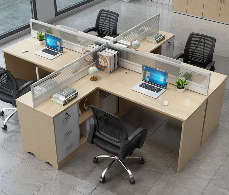 Large space 1/2/3/4/6 seaters workstation office furniture L- shaped wooden MDF 4 person office workstation
