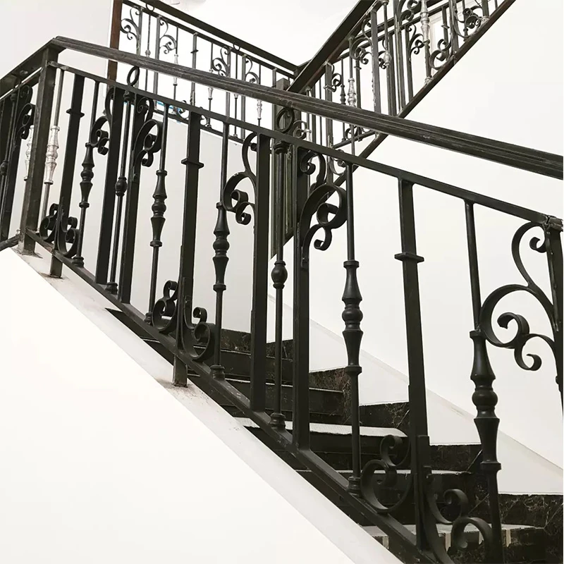 Alucasa luxury custom stair case balusters hand forged antique steel scrolls design security wrought iron railing