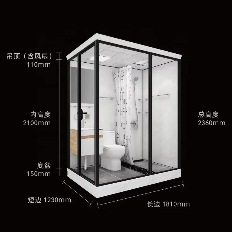 Luxury One Bedroom Portable Modular Shower Unit Indoor Prefab Toilet Complete Pod Bathroom