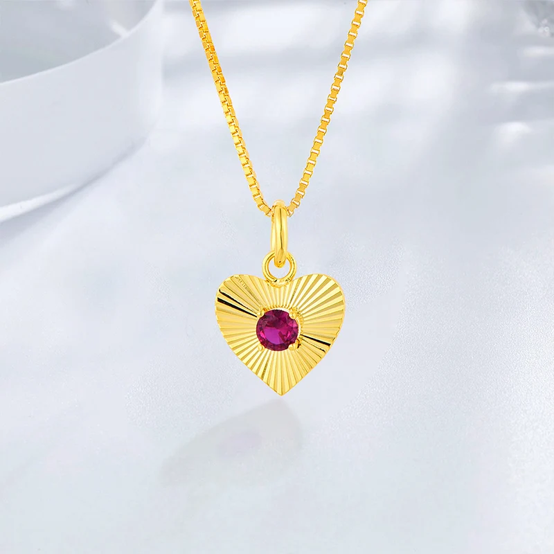 New Style Fashion Jewelry 18k Gold Plated Pendant Engagement Necklace Pointed Heart Red Corundum Stone Pendant for Women