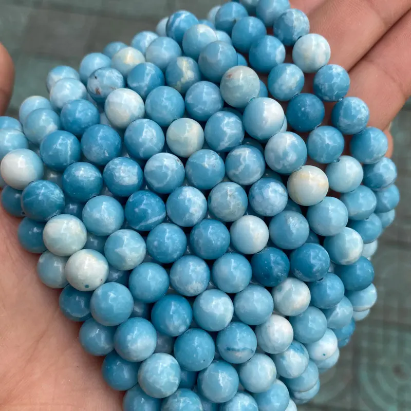 Высококачественные Натуральные гладкие синие кварцевые бусины Larimar, круглые драгоценные камни, свободные бусины для изготовления ювелирных изделий