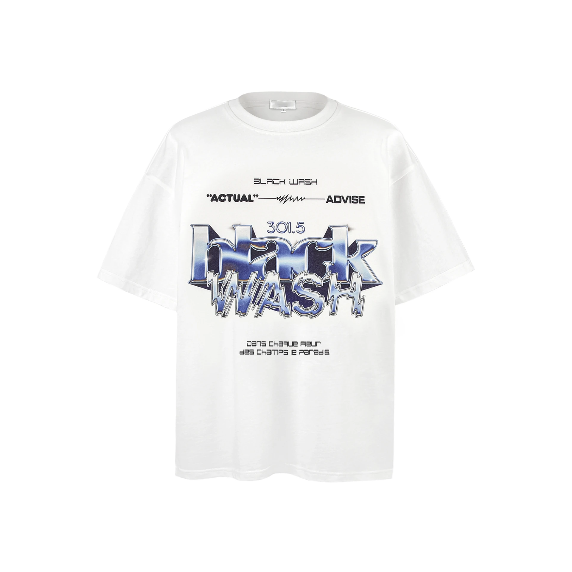 High Quality Custom Logo Rib Street Retro Trend Summer Short Sleeves Oversize Rock Liquid Metal Letters Mens T-shirts