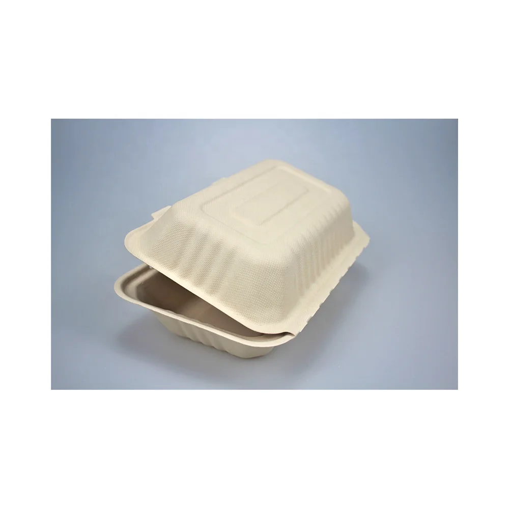 
Low Price Sugarcane Fiber Double Compartment Clamshell Food Container Boxes Take Away Lunch Boxes with Superior Strength 