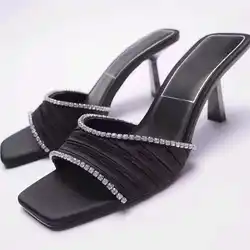 Fashion Women Ladies Shoe Fancy New Design Sexy Sandal Open Toe Female Slides Sexy Slipper Shoes Mules Heels For Women Ladies