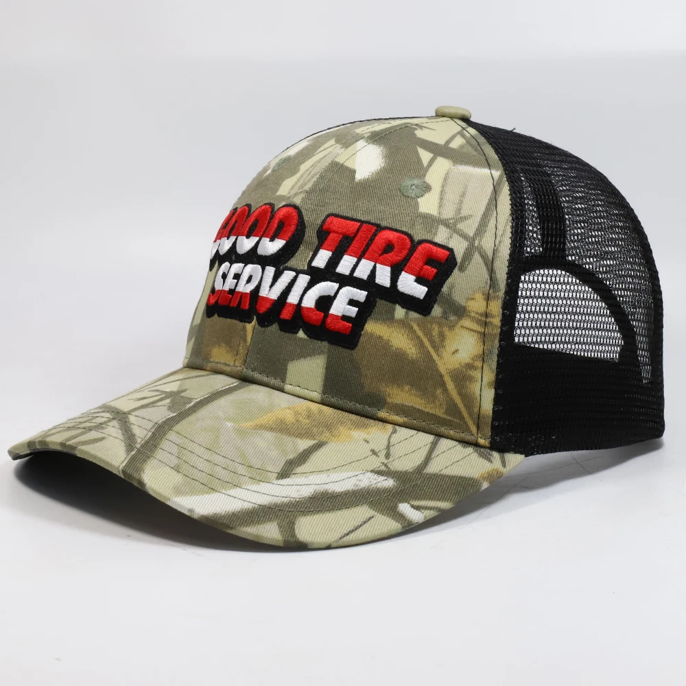 Custom Embroidery Logo Camo High Quality Crown Hats High Profile Mesh Trucker Caps
