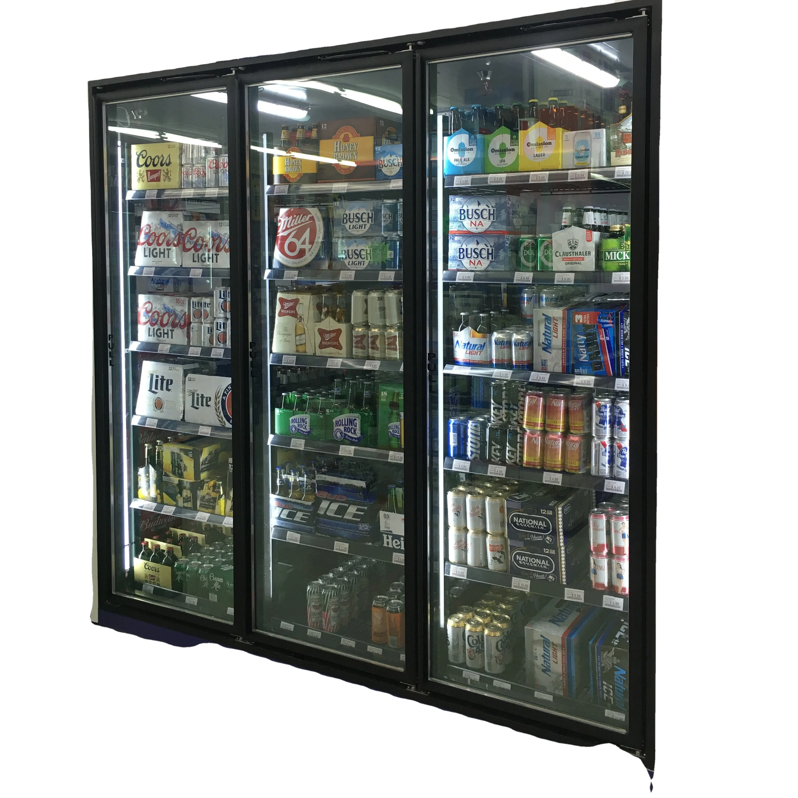 Walk in cooler glass door with shelving and T8 LED light for supermarket frozen food display