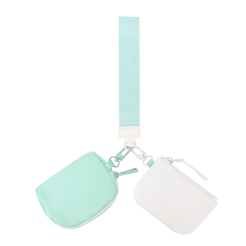 Women Fashion Nylon Lovely Double Wrist Card Holder Wallet Coin Bag with Custom Logo Dual Pouch Wristlet Key Chain gift purse