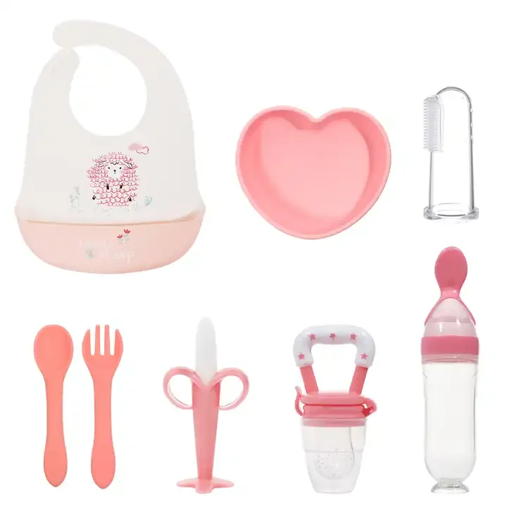 Wholesale Bib Plate Silicone Tableware Baby Products Bowl Spoon Kid Dining Eating Non Toxic Weaning Baby Feeding Set