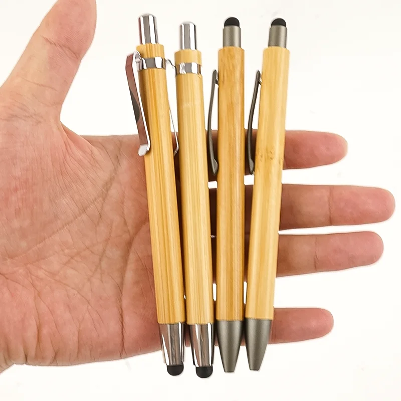 Simple Custom Logo Advertising Pen 1.0MM Nib Black Or Blue Ink Bamboo Ballpoint Pens For Promotion
