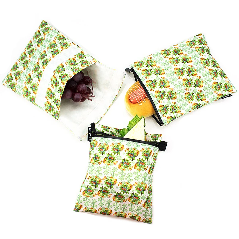 Custom ECO Friendly Washable Printed Cooler Lunch Food Snack Bags Zipper Set Sandwich Bag Reusable