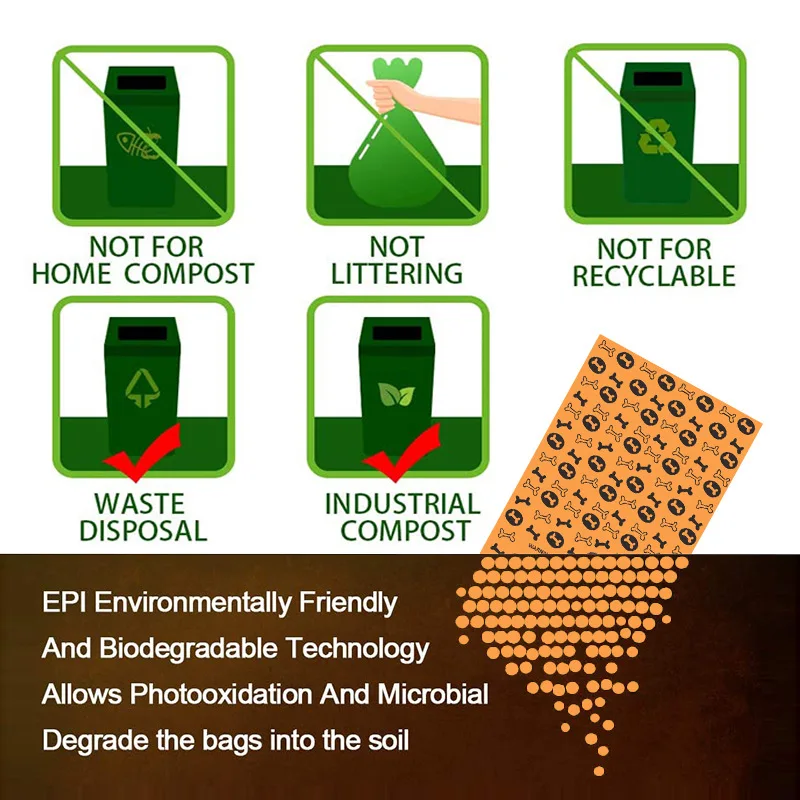 New Design Biodegradable Poop Bags for Dogs  Outdoor Dog Walking Waste Bags Strong PE+EPI Material Dog Poop Pick-Up Bags