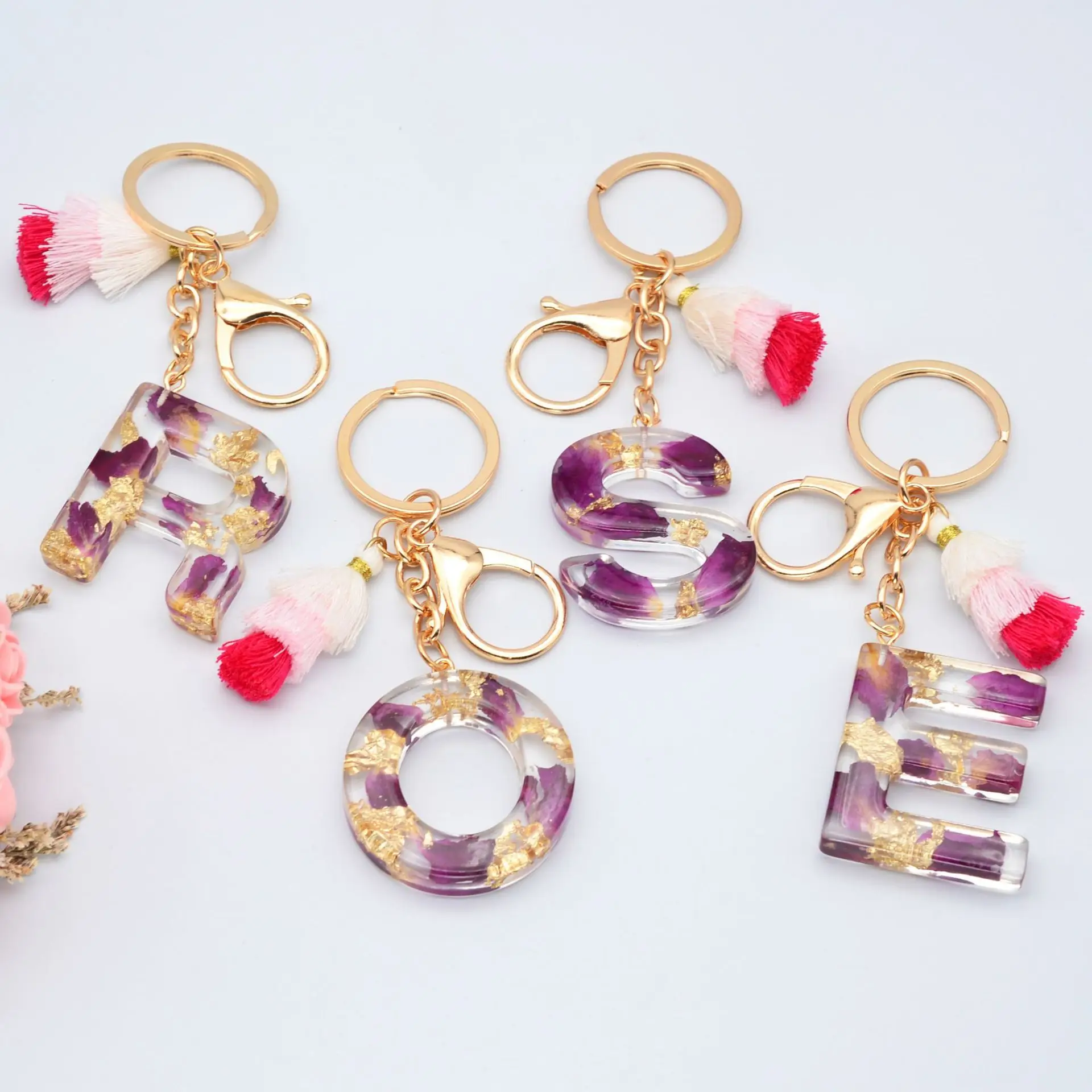 26 Alphabet English Word Custom Initial Keychain Gold Letter Acrylic Keychain Resin Keyring Bridesmaid Gift Handbag Charm